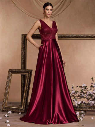 deep V neck Sequined Evening Maxi Dress