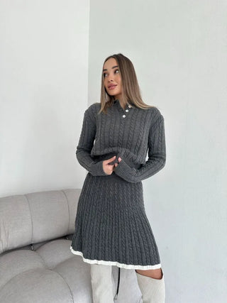 Long Sleeve Knitted Button Sweater Dress Suit Women