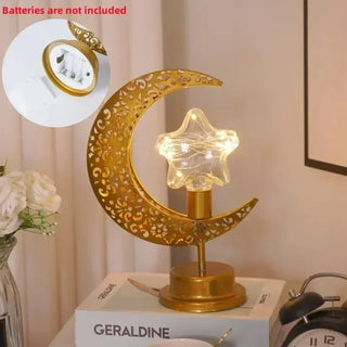 Ramadan Decoration LED Iron Moon Lamp Star Hollow Metal Bedroom Table Lamps Night Light Muslim Crescent