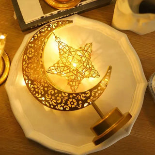 Ramadan Decoration LED Iron Moon Lamp Star Hollow Metal Bedroom Table Lamps Night Light Muslim Crescent