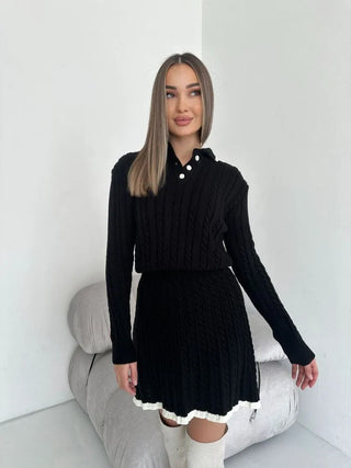 Long Sleeve Knitted Button Sweater Dress Suit Women