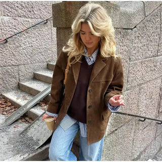 Vintage Chic Brown Lapel Jacket