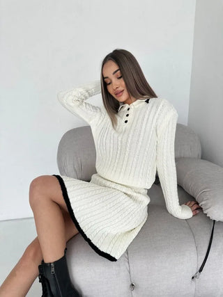 Long Sleeve Knitted Button Sweater Dress Suit Women