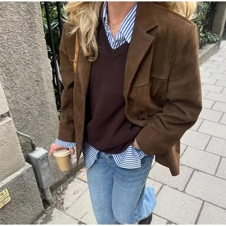 Vintage Chic Brown Lapel Jacket