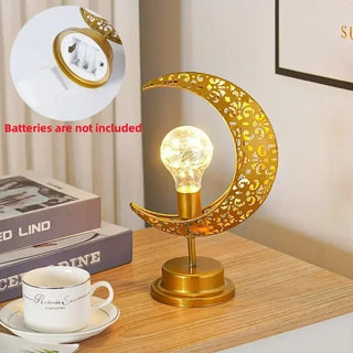 Ramadan Decoration LED Iron Moon Lamp Star Hollow Metal Bedroom Table Lamps Night Light Muslim Crescent
