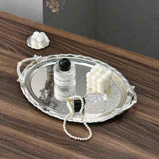 Luxury Dessert Display Gold Edge Silver Bottom Decoration Storage Tray