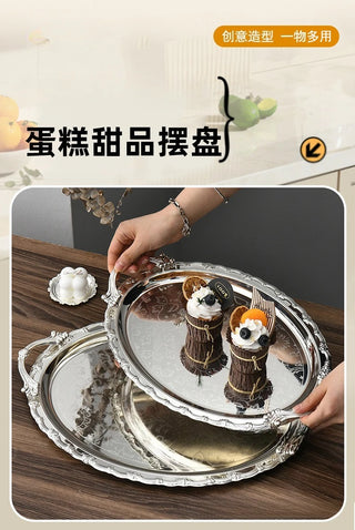 Luxury Dessert Display Gold Edge Silver Bottom Decoration Storage Tray