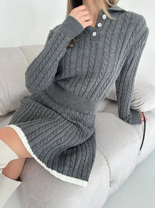 Long Sleeve Knitted Button Sweater Dress Suit Women