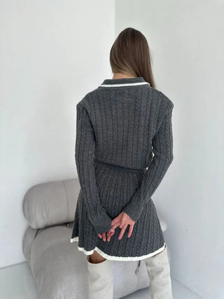 Long Sleeve Knitted Button Sweater Dress Suit Women