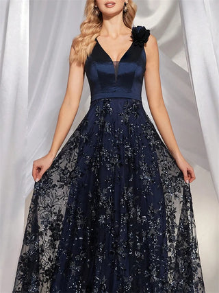 Long V-Neck Floral Sleeveless Chiffon maxi Dress