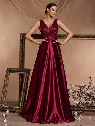 deep V neck Sequined Evening Maxi Dress