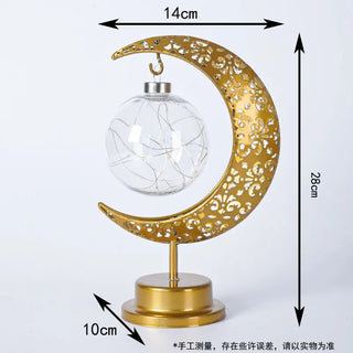 Ramadan Decoration LED Iron Moon Lamp Star Hollow Metal Bedroom Table Lamps Night Light Muslim Crescent