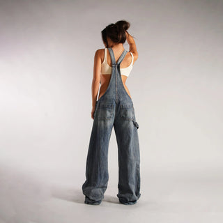 Y2K Loose Denim Overalls with Pockets and Zipper