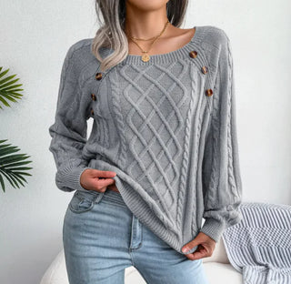 Twist Knit Square Neck Sweater top