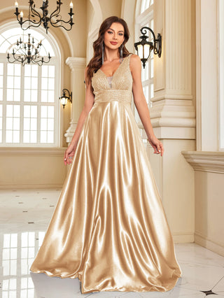 deep V neck Sequined Evening Maxi Dress