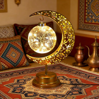 Ramadan Decoration LED Iron Moon Lamp Star Hollow Metal Bedroom Table Lamps Night Light Muslim Crescent