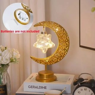 Ramadan Decoration LED Iron Moon Lamp Star Hollow Metal Bedroom Table Lamps Night Light Muslim Crescent