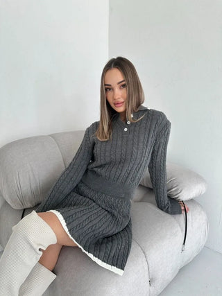 Long Sleeve Knitted Button Sweater Dress Suit Women