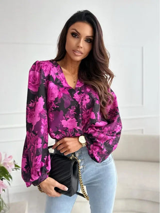 Printed Long Sleeve Pullover floral Top