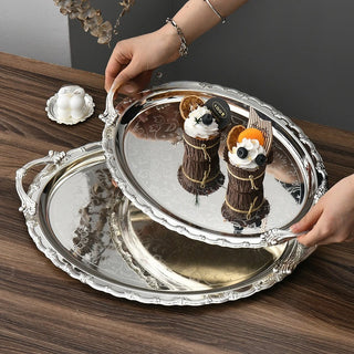 Luxury Dessert Display Gold Edge Silver Bottom Decoration Storage Tray