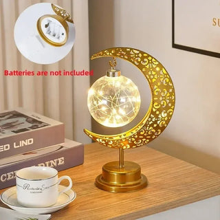 Ramadan Decoration LED Iron Moon Lamp Star Hollow Metal Bedroom Table Lamps Night Light Muslim Crescent