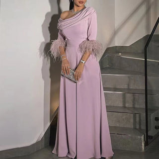 Slash Collar Patchwork Feathered High Waisted Wide Leg Jumpsuit