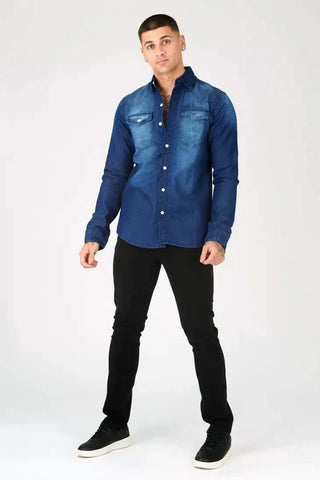 Slim Fit Denim Shirt - Indigo Blue - Premium denim from Red Ox Fashion - Just £21! Shop now at hstrends