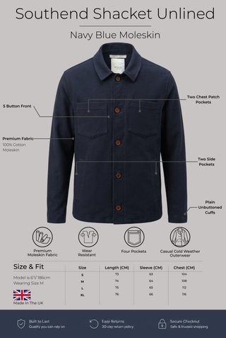 Southend Shacket Unlined - Navy Moleskin