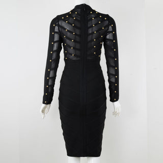mesh long sleeve bandage dress