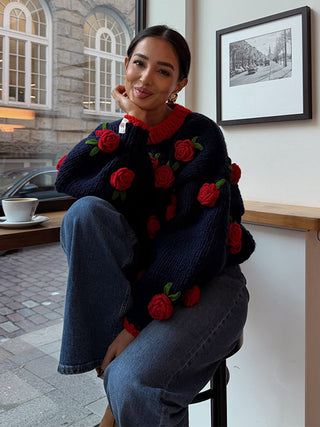 Knitted Three-Dimensional Rose Loose Pullover cardigan