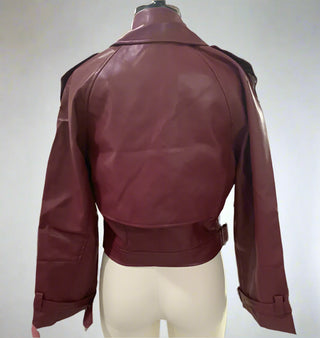 Loose Lapel Leather Cropped Jacket for Women