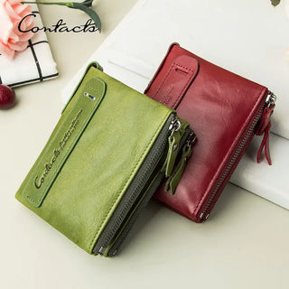 Short Bifold Genuine Leather Wallets for Women