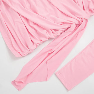 Tight-Fitting Pleated Ribbon Long-Sleeved Hip-Hugging Dress