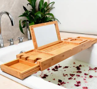 Wooden Bathroom Tray with Stretchable Reading Rack - Hstrends