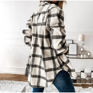 Oversize Women's Plaid Shirt Jacket - Hstrends