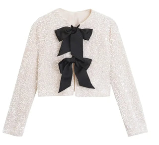 Versatile Bowknot Decoration Sequined Short Coat - Hstrends