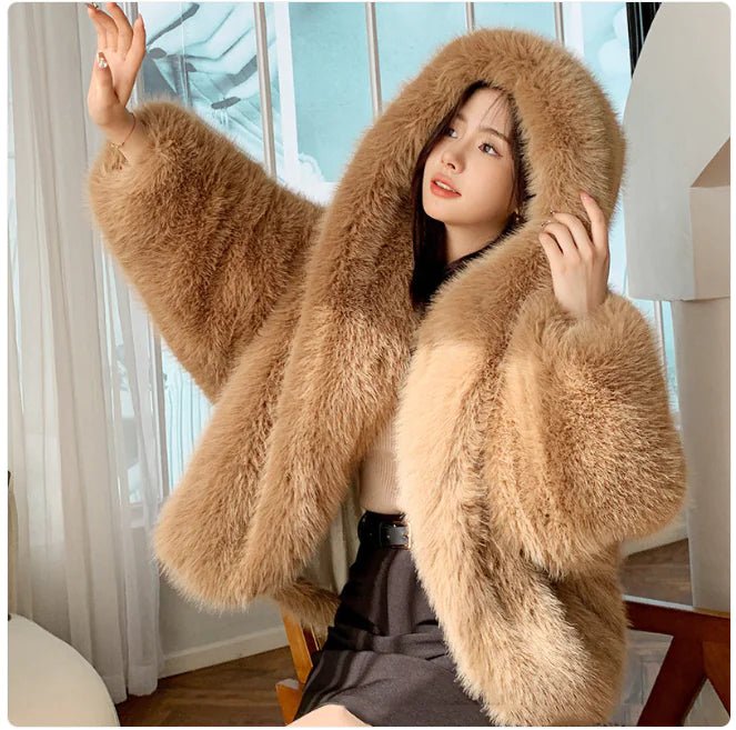 Women's Faux Fox Fur Hooded Coat - Hstrends