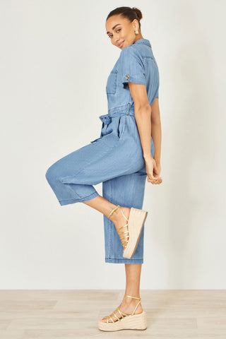 Yumi Blue Chambray Light Denim Button Jumpsuit