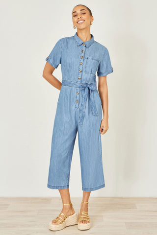 Yumi Blue Chambray Light Denim Button Jumpsuit