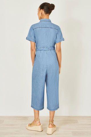 Yumi Blue Chambray Light Denim Button Jumpsuit