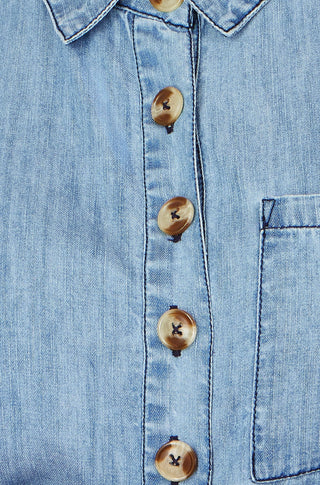 Yumi Blue Chambray Light Denim Button Jumpsuit