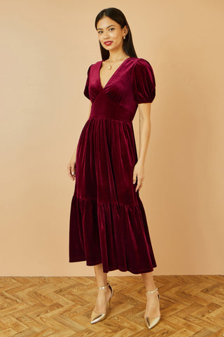 Yumi Burgundy Velvet Midi Dress