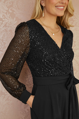 Yumi Black Sequin Jumpsuit With Long Sleeves