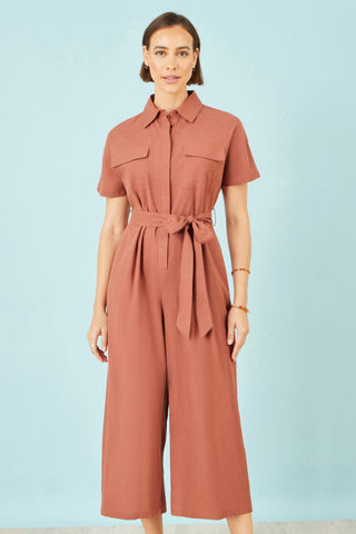 Yumi Brown Utility Relaxed Jumpsuit