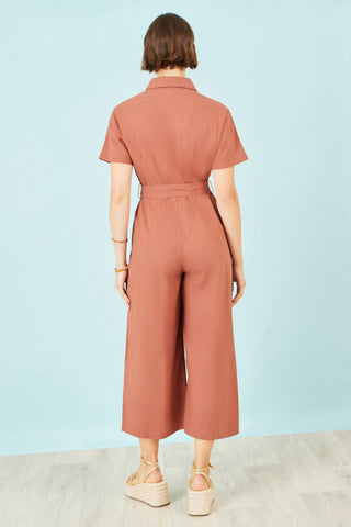 Yumi Brown Utility Relaxed Jumpsuit