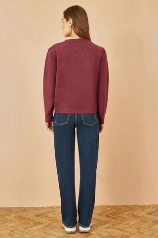 Yumi Burgundy Knitted Jumper With Crochet Flowers