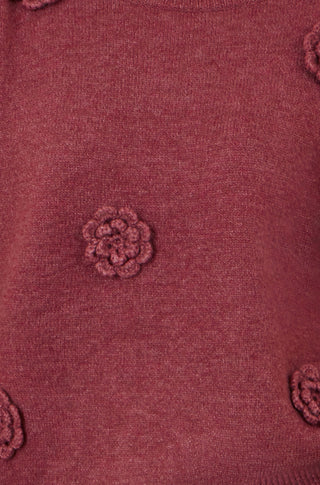 Yumi Burgundy Knitted Jumper With Crochet Flowers