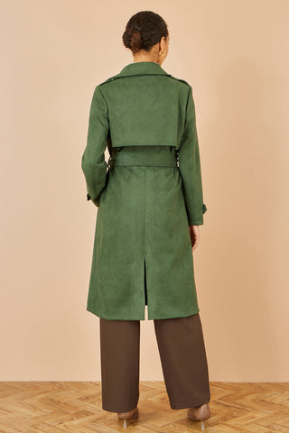 Yumi Green Faux Suede Trench Coat
