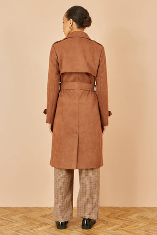 Yumi Brown Faux Suede Trench Coat