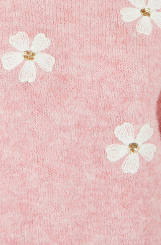 Yumi Pink Relaxed Jumper With Crochet Flowers